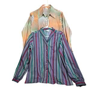 Vintage 70s Queen's Way To Fashion Button Shirts Lot of 2 Women's 16 Disco Prop